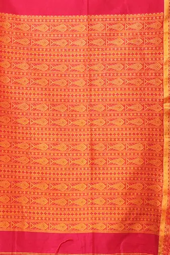 Pink cotton handspun soft saree with woven fish pattern