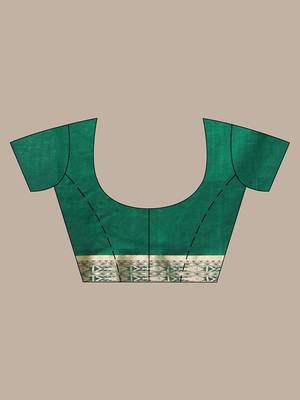 Green cotton handspun soft saree with woven fish pattern 5