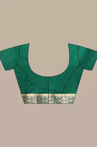 Green cotton handspun soft saree with woven fish pattern