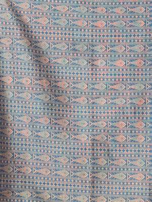 Sapphire blue cotton handspun soft saree with woven fish pattern 4