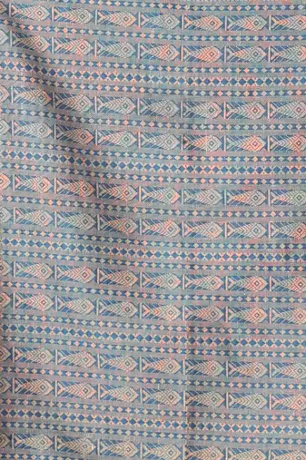 Sapphire blue cotton handspun soft saree with woven fish pattern