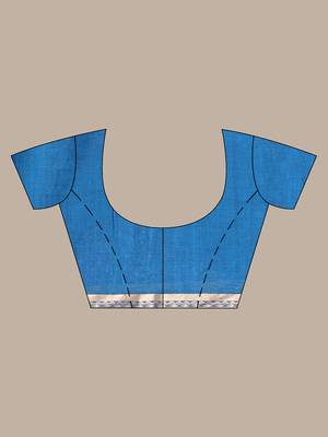 Sapphire blue cotton handspun soft saree with woven fish pattern 5