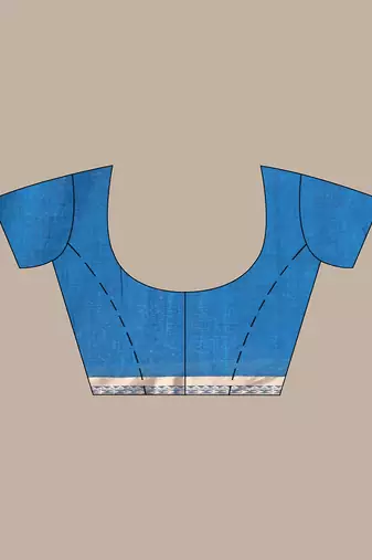 Sapphire blue cotton handspun soft saree with woven fish pattern