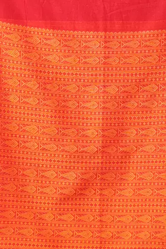 Red cotton handspun soft saree with woven fish pattern