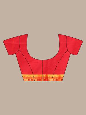 Red cotton handspun soft saree with woven fish pattern 5