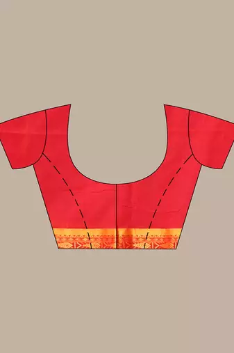 Red cotton handspun soft saree with woven fish pattern