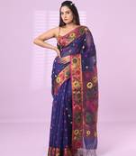 Violet texture motifs cotton silk saree with floral border