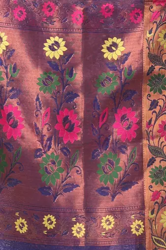 Violet texture motifs cotton silk saree with floral border