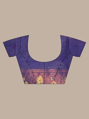 Violet texture motifs cotton silk saree with floral border 5