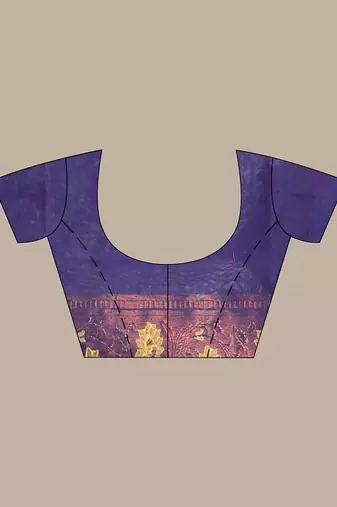 Violet texture motifs cotton silk saree with floral border