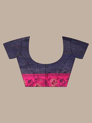 Navy blue texture motifs cotton silk saree with floral border 5
