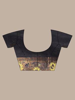 Black texture motifs cotton silk saree with floral border 5