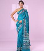 Cobalt blue chiffon georgette soft saree with thread embroidered work