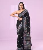 Black chiffon georgette soft saree with thread embroidered work