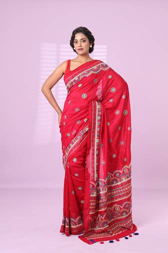 Fuchsia chiffon georgette soft saree with thread embroidered work