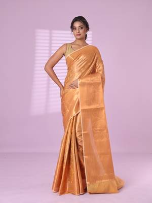 All over zari weaving beige brocade silk soft saree 1