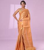 All over zari weaving beige brocade silk soft saree