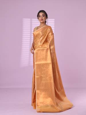 All over zari weaving beige brocade silk soft saree 2