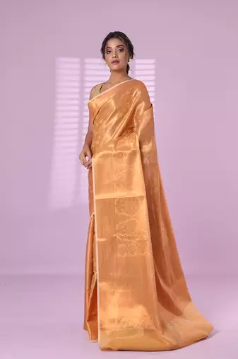 All over zari weaving beige brocade silk soft saree