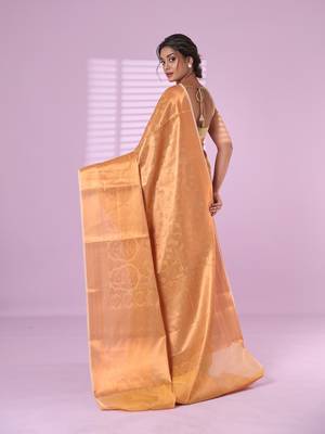 All over zari weaving beige brocade silk soft saree 3