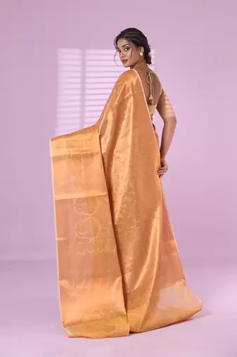 All over zari weaving beige brocade silk soft saree