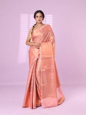 All over zari weaving pink brocade silk soft saree 1
