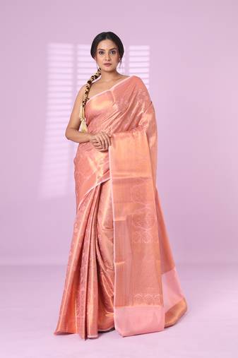 All over zari weaving pink brocade silk soft saree