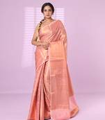 All over zari weaving pink brocade silk soft saree