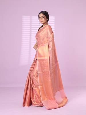 All over zari weaving pink brocade silk soft saree 2