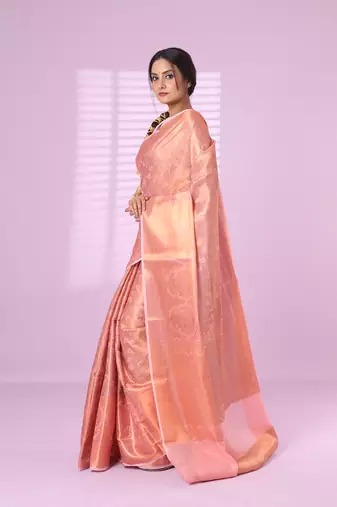 All over zari weaving pink brocade silk soft saree