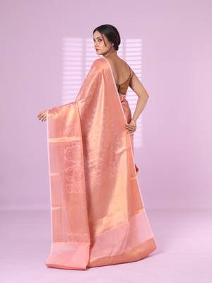 All over zari weaving pink brocade silk soft saree 3