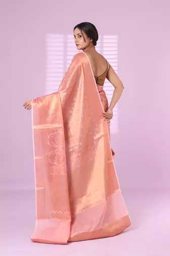 All over zari weaving pink brocade silk soft saree