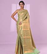 All over zari weaving ligfht green brocade silk soft saree
