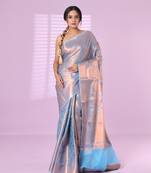 All over zari weaving sky blue brocade silk soft saree