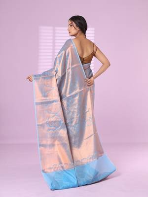 All over zari weaving sky blue brocade silk soft saree 3