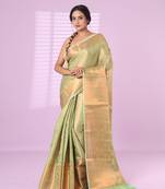 All over zari weaving light green brocade silk soft saree