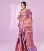 All over zari weaving violet brocade silk soft saree