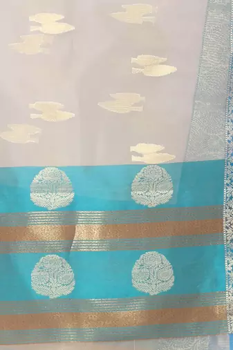 Ecru organza saree with zari weave border