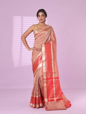 Red crush tissue saree with zari border 1