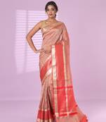 Red crush tissue saree with zari border