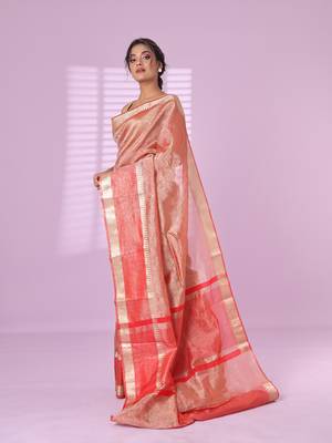 Red crush tissue saree with zari border 2