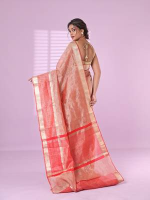 Red crush tissue saree with zari border 3
