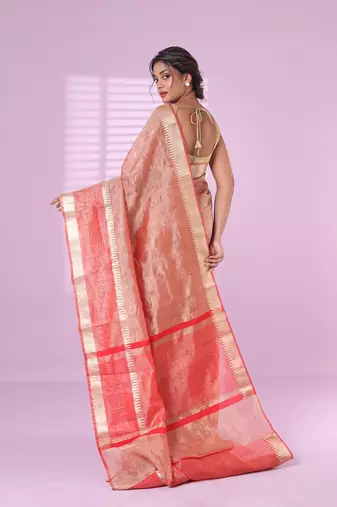 Red crush tissue saree with zari border