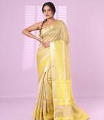 Yellow crush tissue saree with zari border