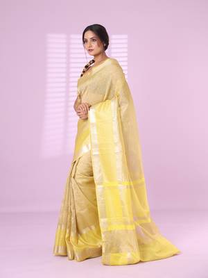 Yellow crush tissue saree with zari border 2