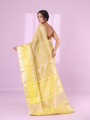 Yellow crush tissue saree with zari border 3