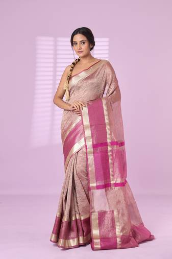 Purple crush tissue saree with zari border