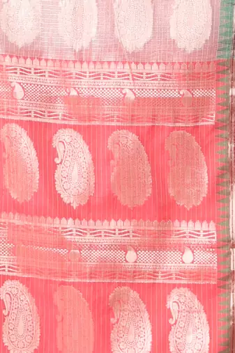 Baby pink tissue checkbox pattern saree with ganga jamuna zari border