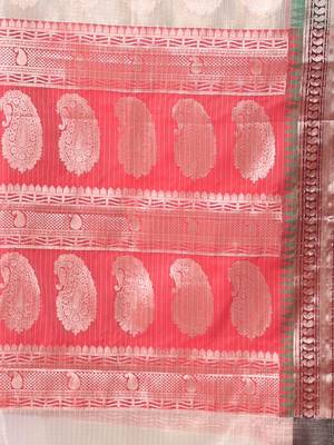 Ecru tissue checkbox pattern saree with ganga jamuna zari border 4