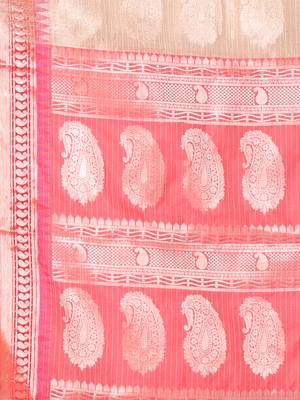 Beige tissue checkbox pattern saree with ganga jamuna zari border 4